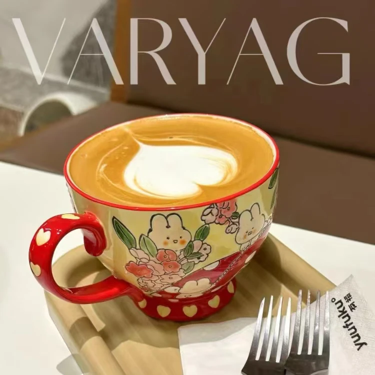 原创手绘ins风兔个吉利马克杯大容量釉下彩早餐杯高颜值