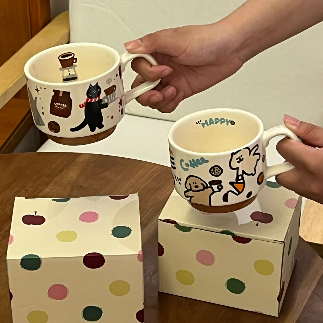 喜瓷陶瓷叠叠杯办公室马克杯女高颜值喝水杯咖啡杯杯子生日礼物