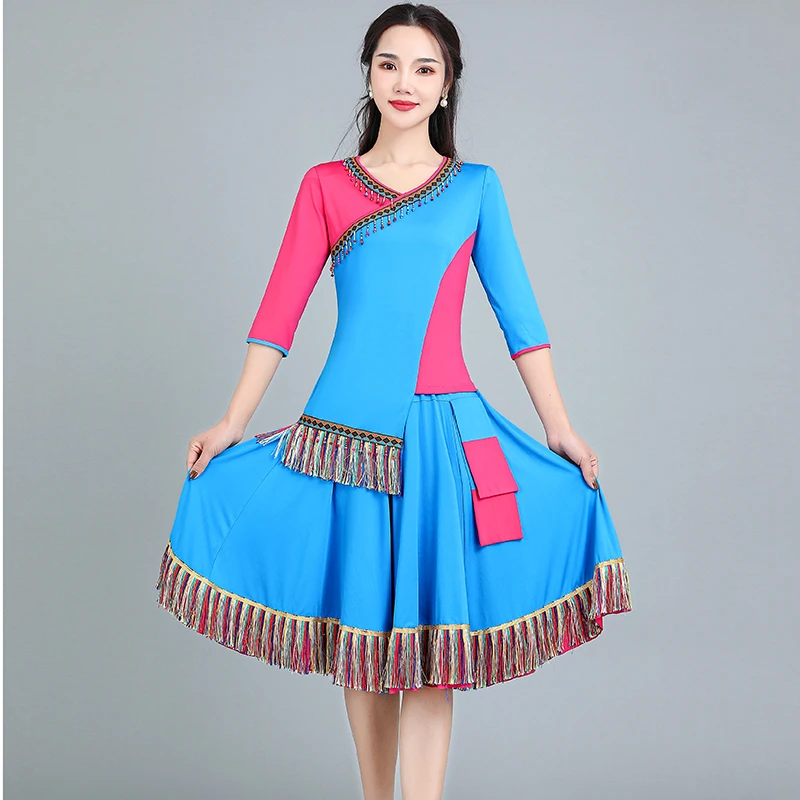 民族风广场舞半身裙中袖流苏舞蹈服民族舞广场舞套装S2830+Q3830