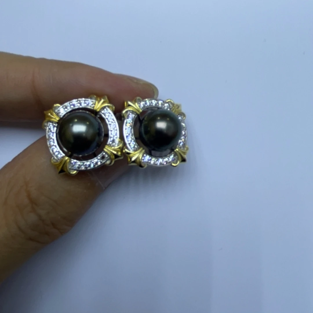 海水珍珠耳饰银S925镶嵌