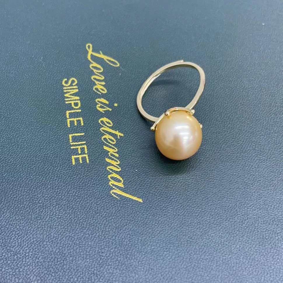 天然海水南洋金珠戒指 皇冠强光s925银珍珠戒指活口10-11mm