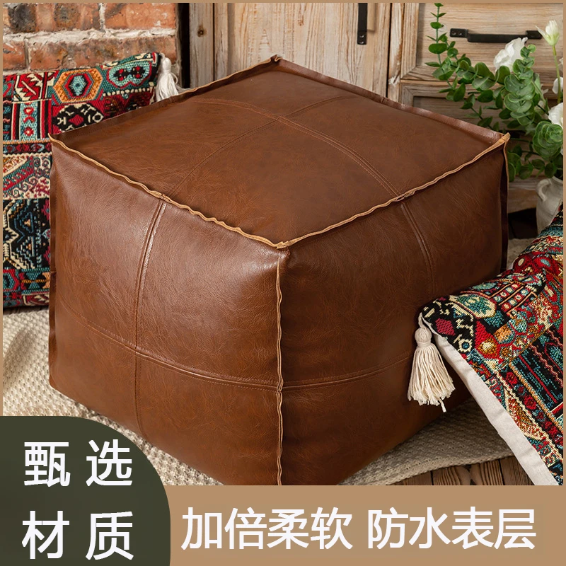 博仕奥轻奢皮墩收纳地上坐垫客厅家用坐墩创意油蜡皮坐垫飘窗沙发