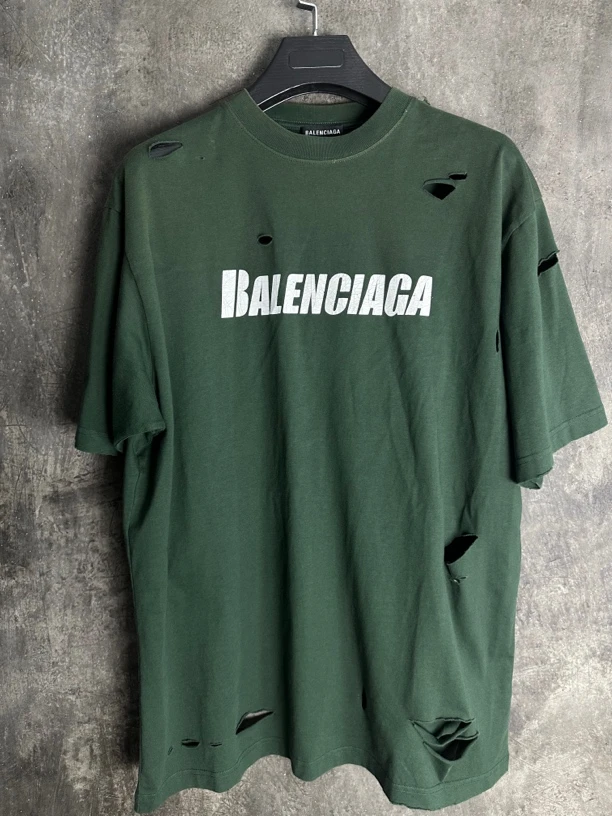 未使用 Balenciaga/巴黎世家 破洞虫洞破坏大logo做旧短袖