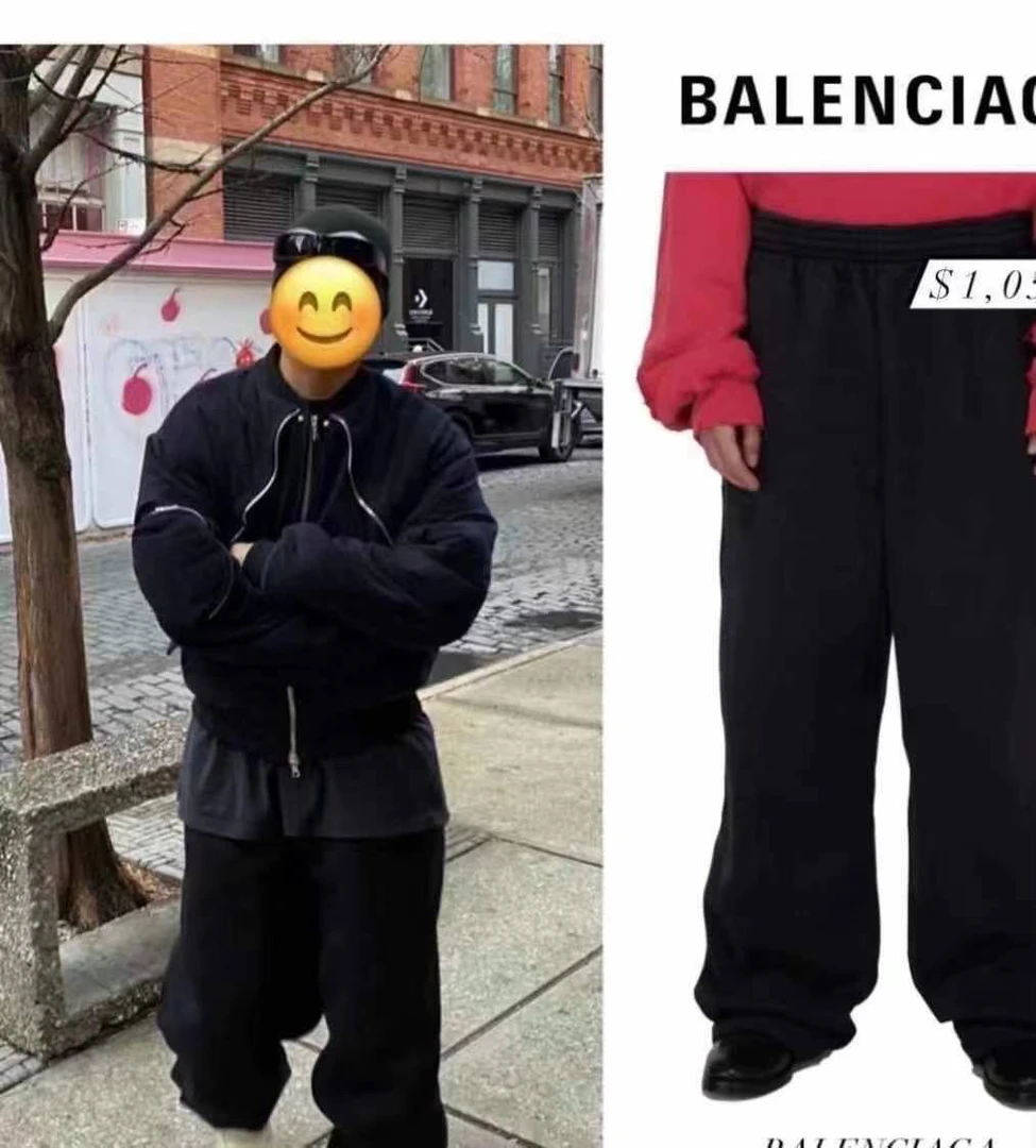 全新未使用 Balenciaga/巴黎世家 Baggy阔腿黑色卫裤直筒厚重