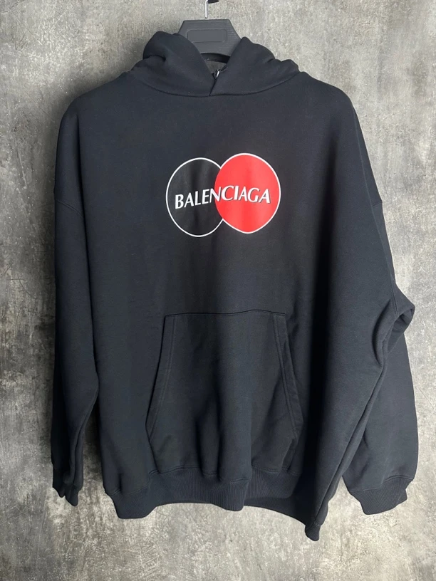 未使用/Balenciaga万事达百事达印花宽松黑色帽衫卫衣