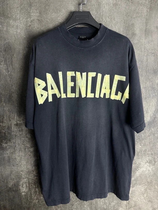 全新未使用/Balenciaga美纹纸美钞胶带贴布双B破洞会破坏短袖