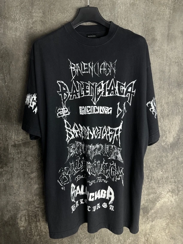 未使用/Balenciaga龙年限定新年水洗黑涂鸦梵文宽松短袖