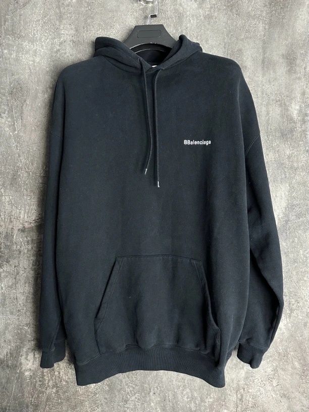 全新未使用/巴黎世家 Balenciaga 黑色双b刺绣logo帽衫