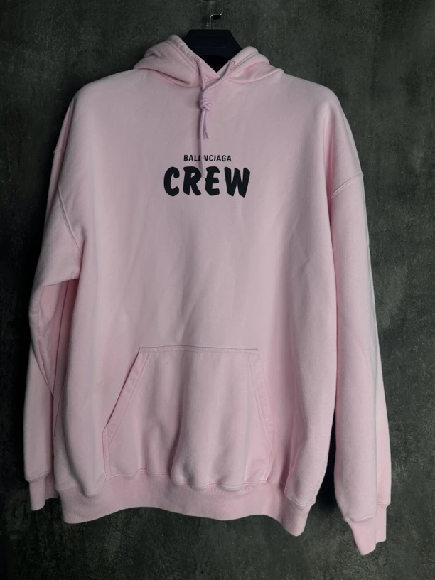 全新未使用/巴黎世家CREW logo印花粉色连帽卫衣