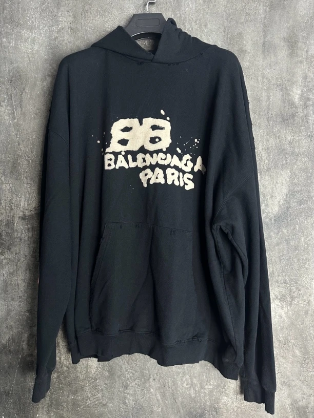 全新未使用/Balenciaga巴黎世家 泼墨印花连帽套头卫衣 帽衫
