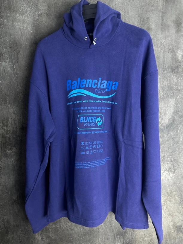 未使用/Balenciaga海蓝可乐蓝色标语宽松帽衫卫衣