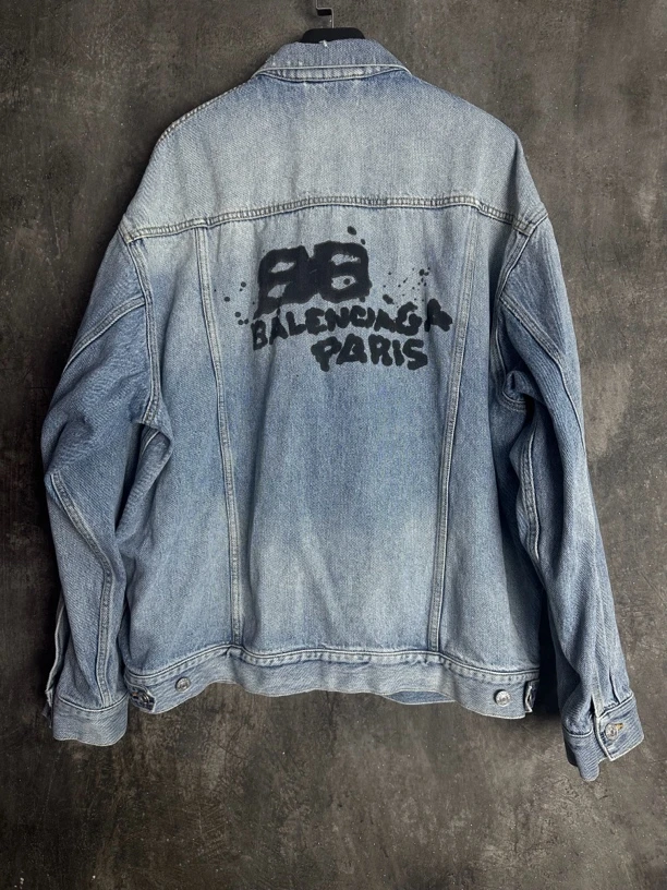 全新未使用 Balenciaga/巴黎世家 蓝色 背后BB 涂鸦牛仔外套
