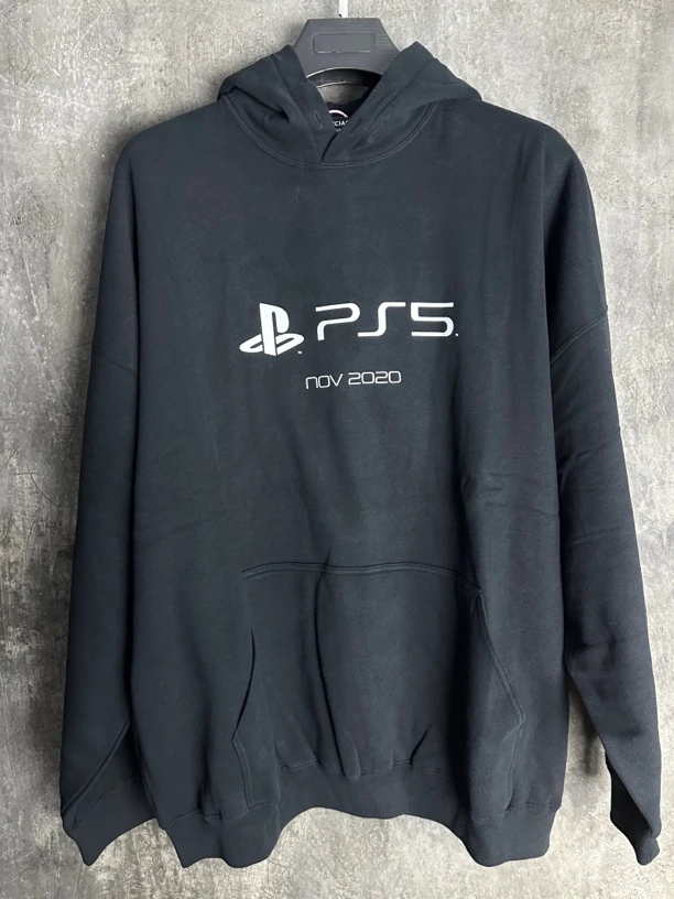 全新未使用/Balenciaga Ps5游戏联名印花卫衣黑色宽松帽衫