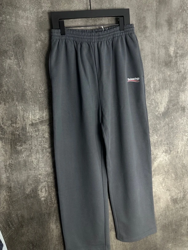 未使用/Balenciaga巴黎世家烟灰炭灰色可乐海浪刺绣Baggy阔腿卫裤