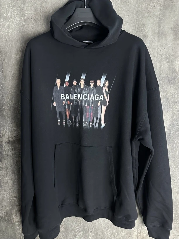 全新未使用/Balenciaga秀款人像模特人物黑色宽松毛衫卫衣