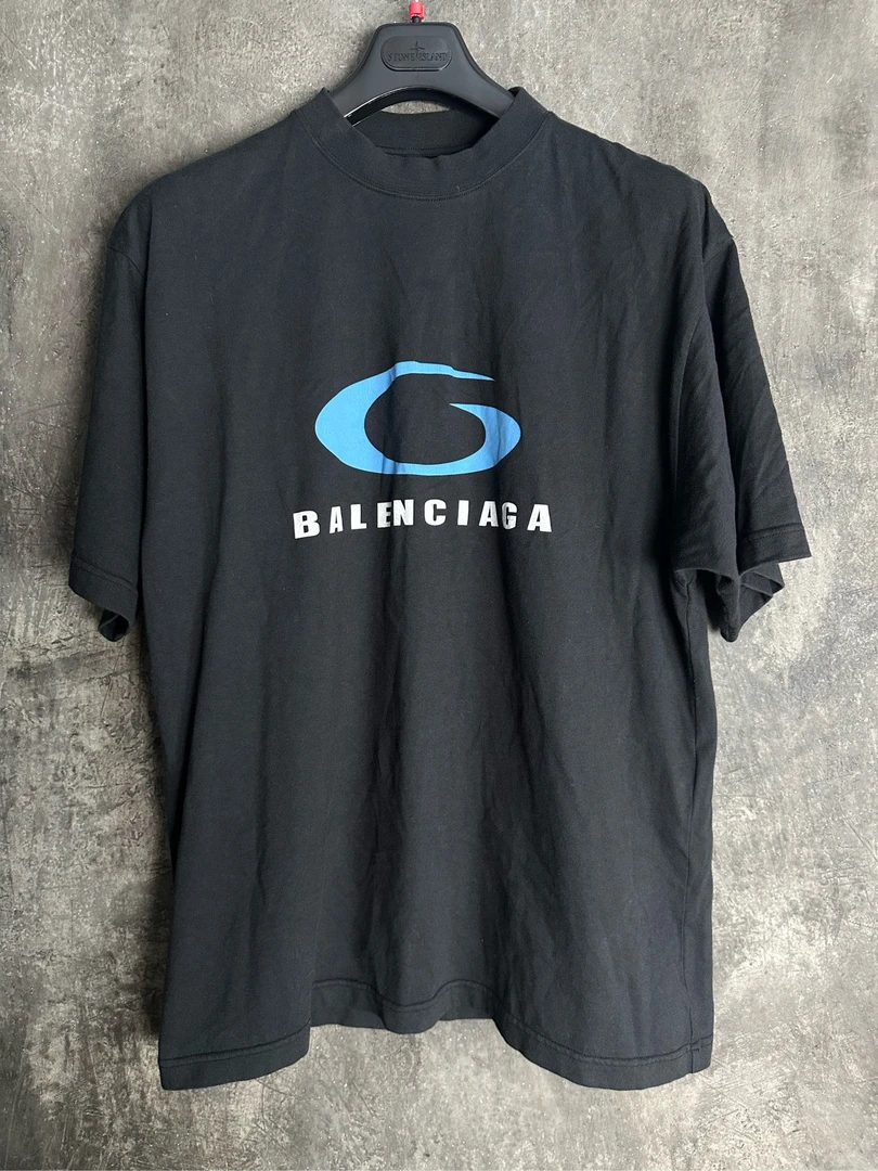 全新未使用/Balenciaga最新款LOOP SPORTS蓝环黑色宽松短袖