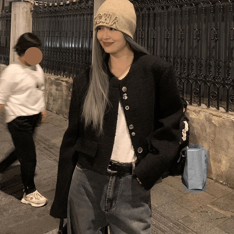 洛边 独立的你 原创设计羊毛呢小香风外套百搭宽松秋冬上衣博主风