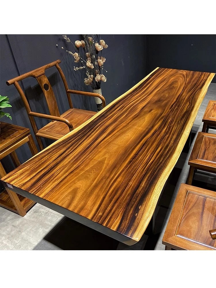 胡桃木实木大板茶桌茶台大板桌原木自然禅意边餐桌办公桌整板