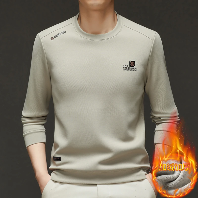 秋冬男装加绒加厚卫衣中年圆领保暖休闲一体绒打底衫长袖上衣