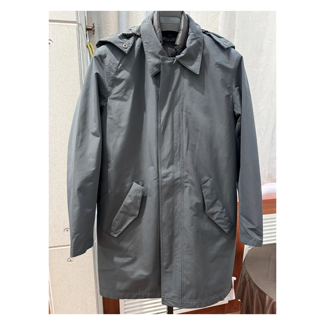 男士中长款灰色外套两件可拆卸