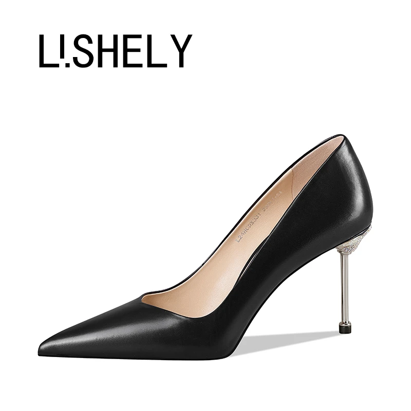 817[沧海一笑]8cm尖头浅口细跟高跟鞋2024黑白天鹅钛钢跟都市女鞋