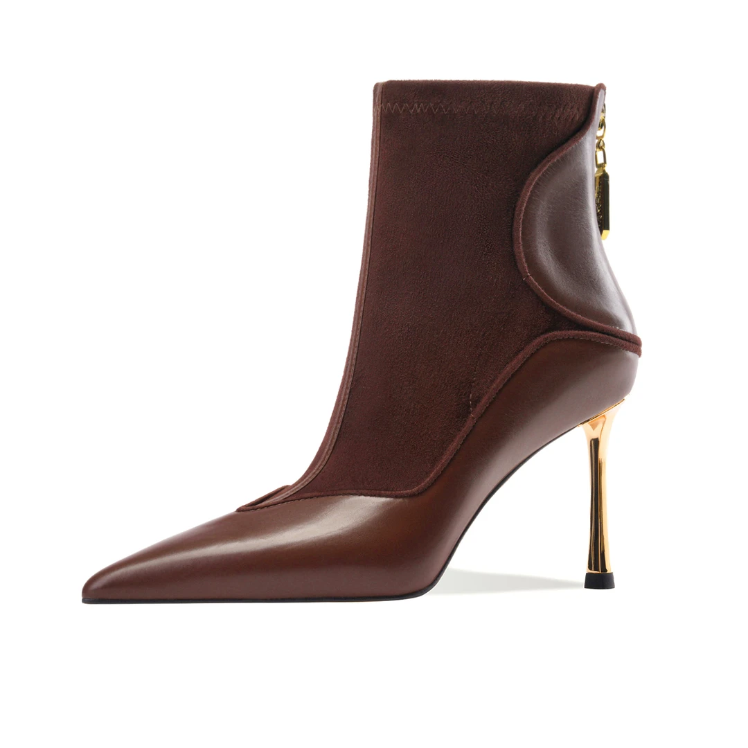 1101[浅月樱落]秋冬新款细跟短靴黑色尖头时尚气质高跟气质短靴