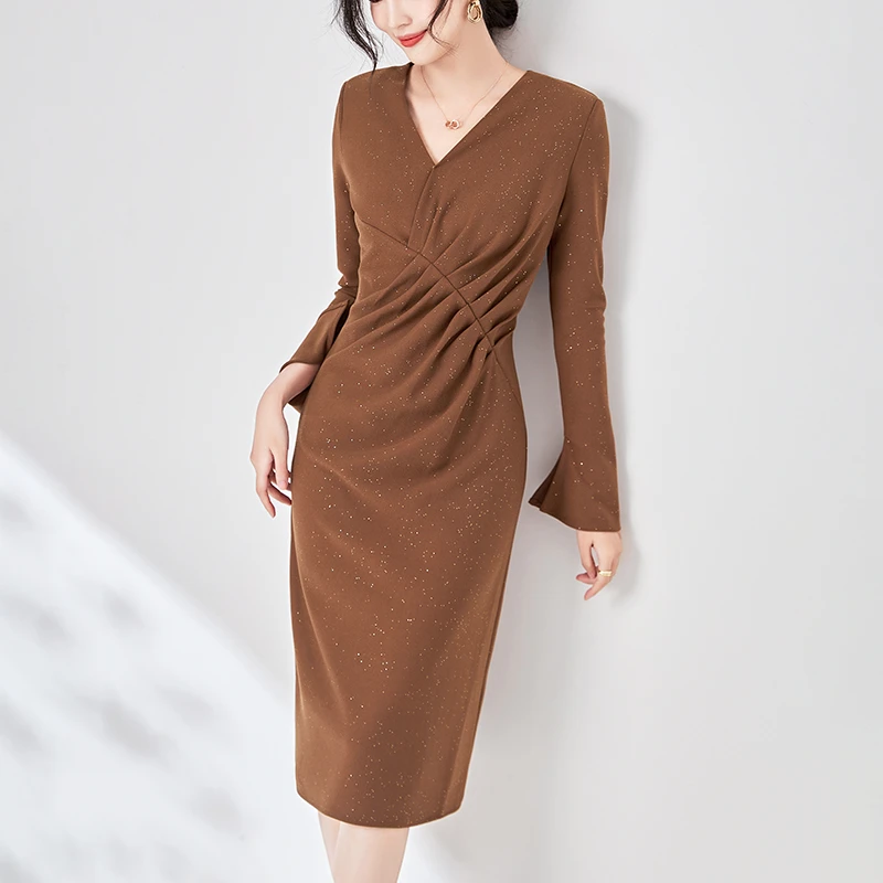 7-18-11[托马赫瓦]主播私服气质通勤舒适排扣长袖连衣裙显身材长