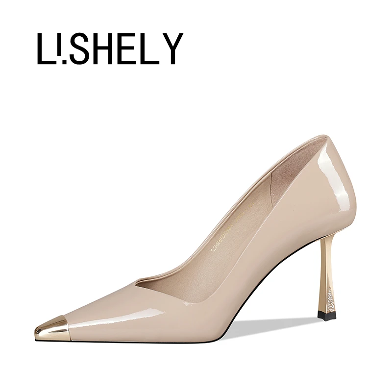 811[桃烟杏雨]8cm专用金色头漆皮高跟鞋24小方底软皮跟小众女士