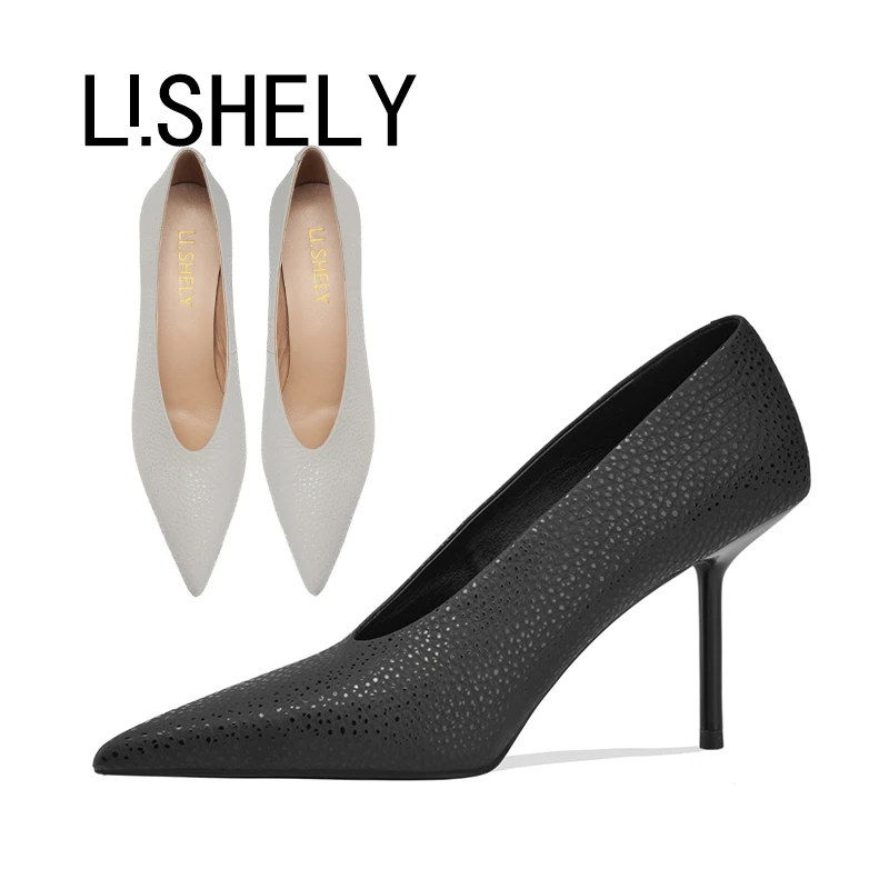 995[魅力足尖]尖头高跟鞋细跟侧空女新款气质专用真皮单鞋女士