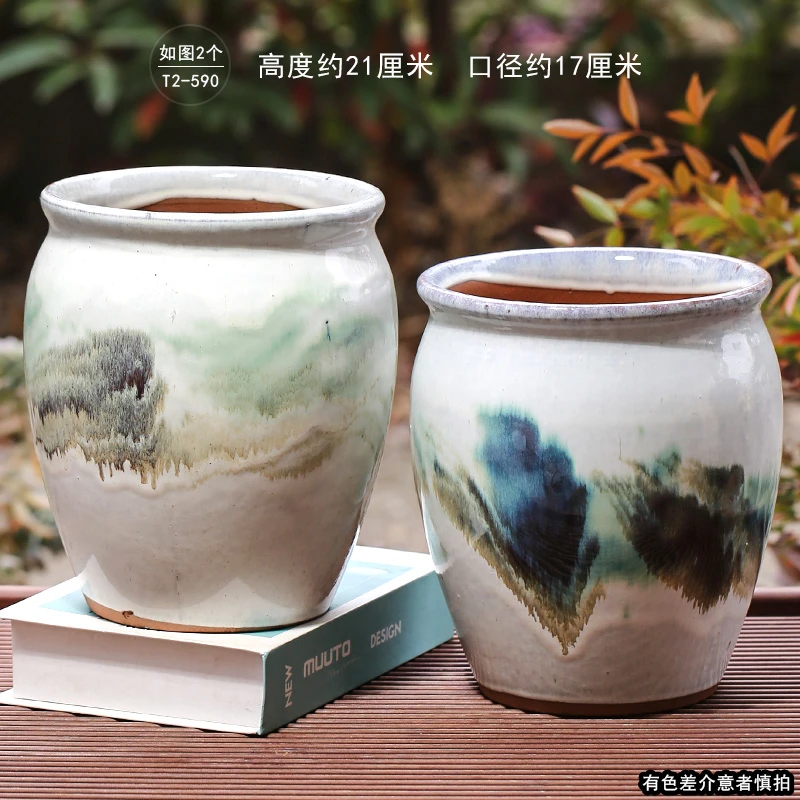 T2-590多肉粗陶花盆山水老桩法师创意简约透气植物陶瓷陶罐