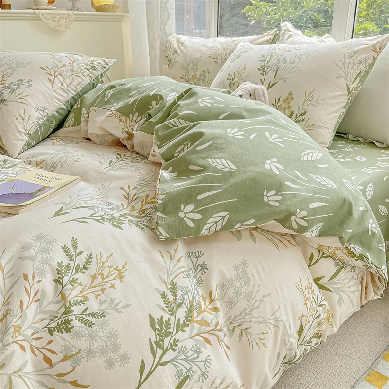 纯棉四件套ins风小清新夏季少女100全棉被套床单床笠款学生三件套