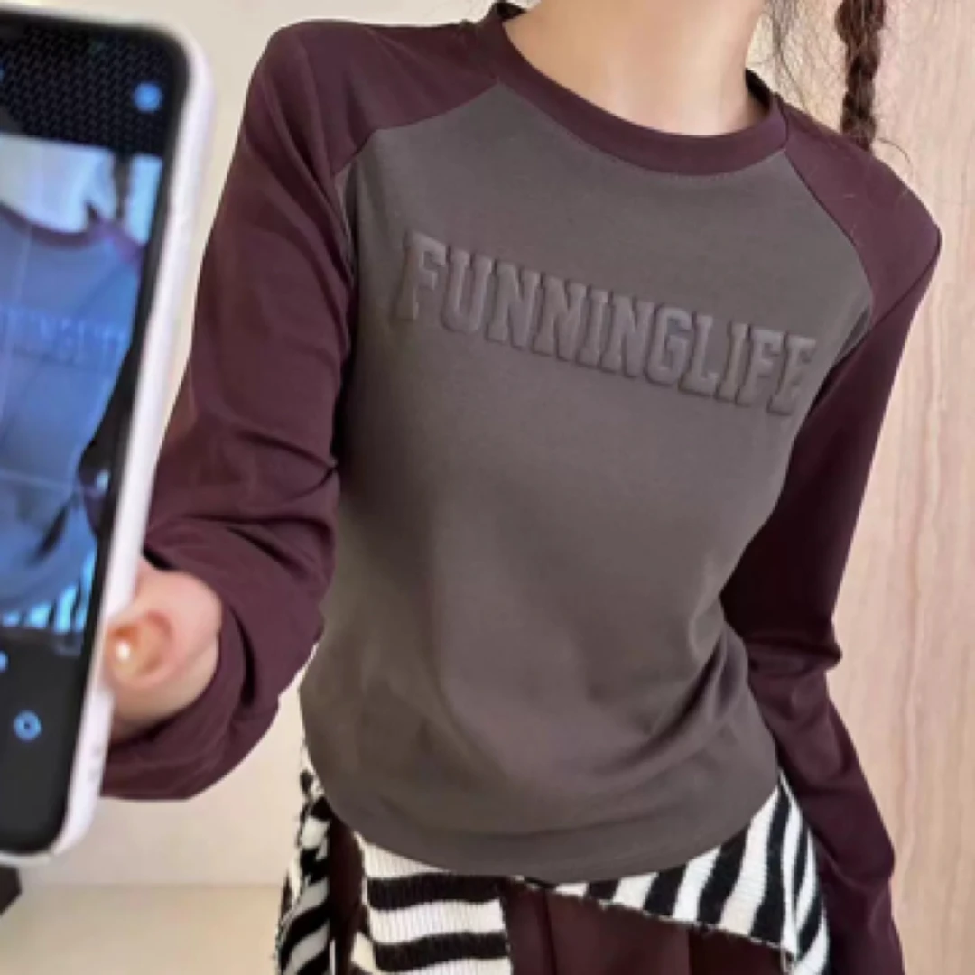 欧美风2024冬季新款加绒大码打底衫拼接长袖韩版时尚百搭休闲女装