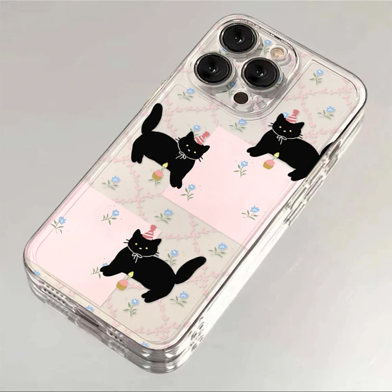 小众花朵猫咪iPhone15ProMax手机壳苹果14PRO透明13新年12 11全包