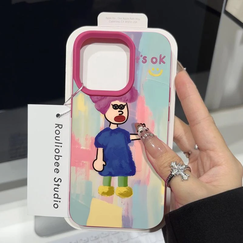 OK男孩女孩适用苹果15promaxiPhone14荔枝纹12情侣手机壳11简约13