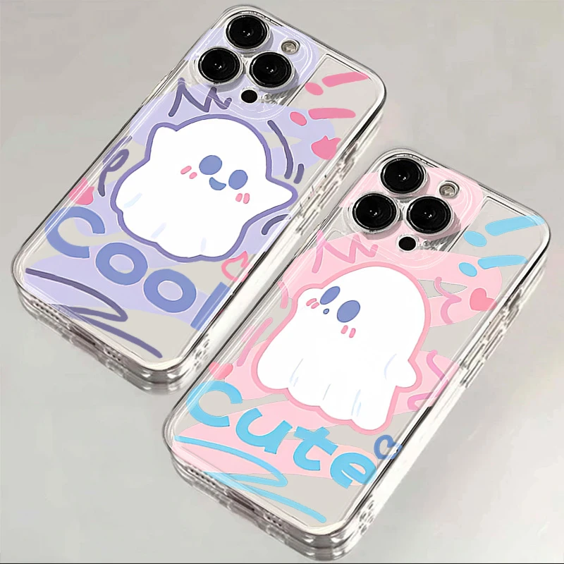 可爱幽灵苹果15手机壳iphone14promax高级13硅胶12透明11全包XSXR