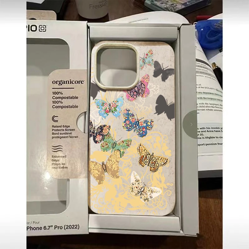 复古蝴蝶适用iPhone15_14Promax手机壳高级13_12软硅胶11防摔xsxr