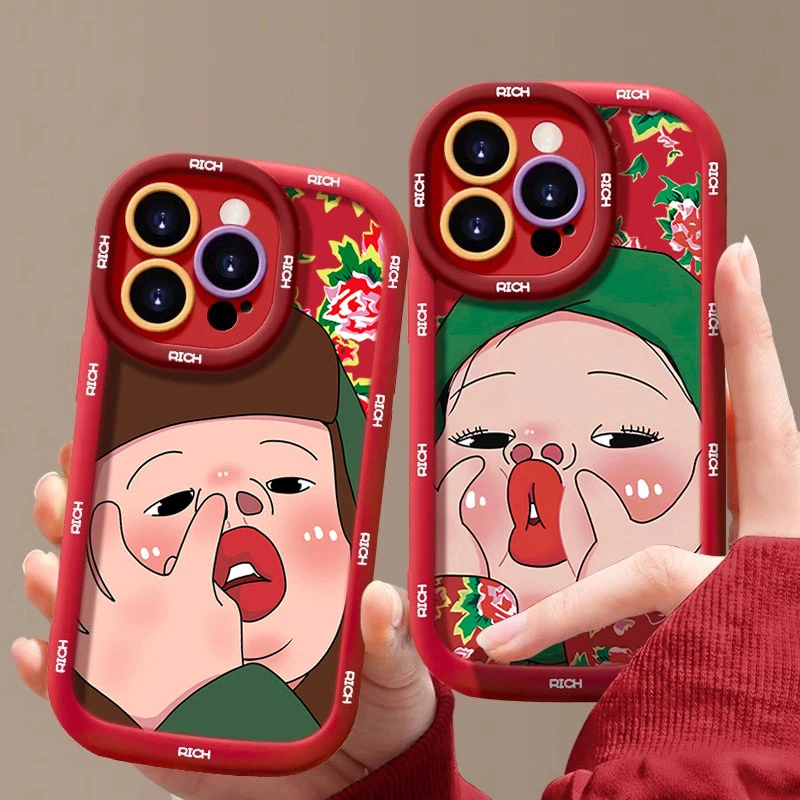 新年东北大花布苹果14promax手机壳喜庆iphone15全包13硅胶12 11