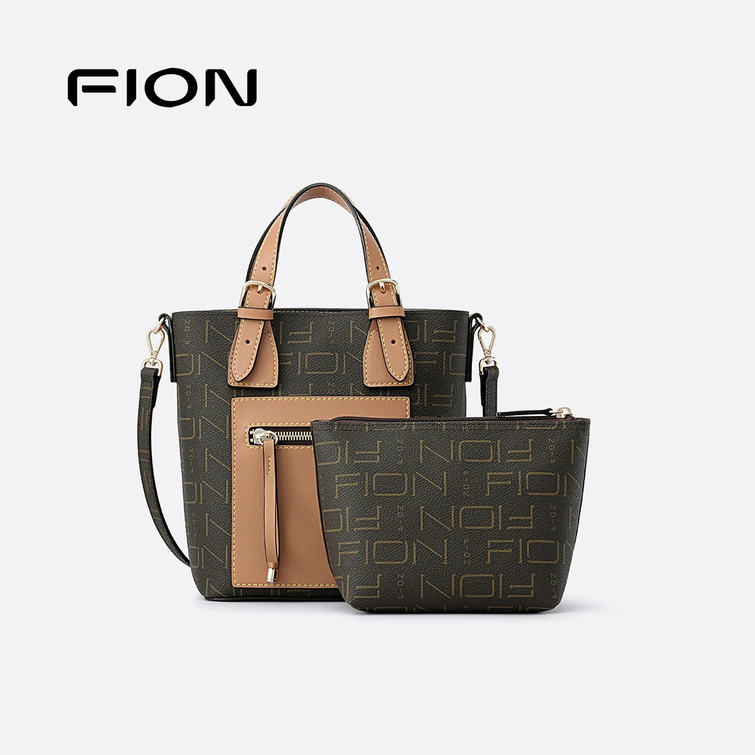 Fion/菲安妮经典时尚复古印花百搭子母包单肩包菜篮子 FAAFJNB001