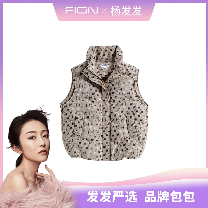 24.3.6菲安妮时尚羽绒马甲经典印花女士秋冬背心外套FHAHFIK601