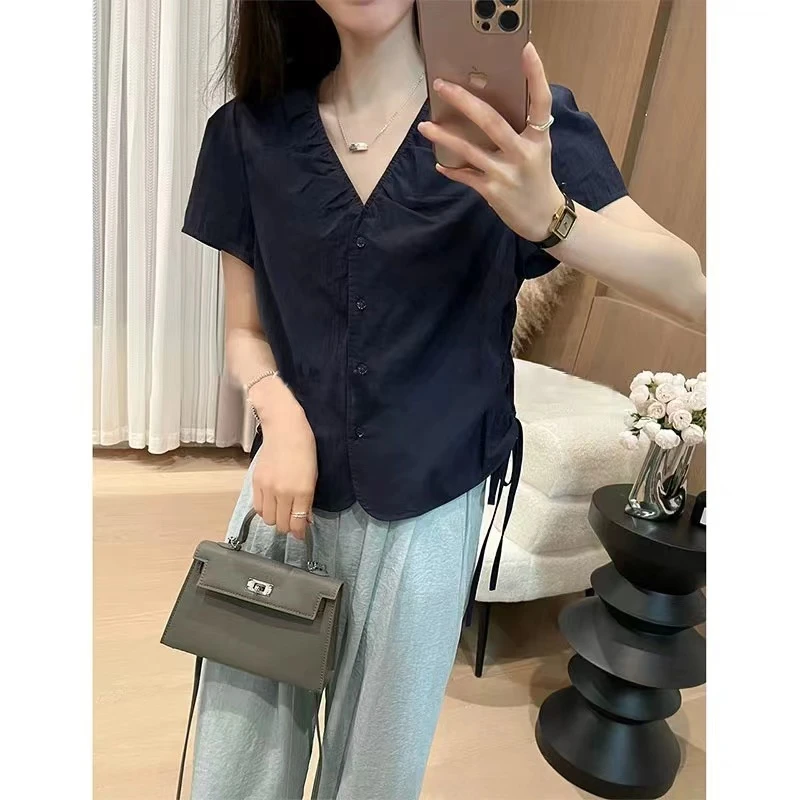 9755夏季新款纯棉短袖百搭休闲设计款时尚百搭显瘦宽松设计感女