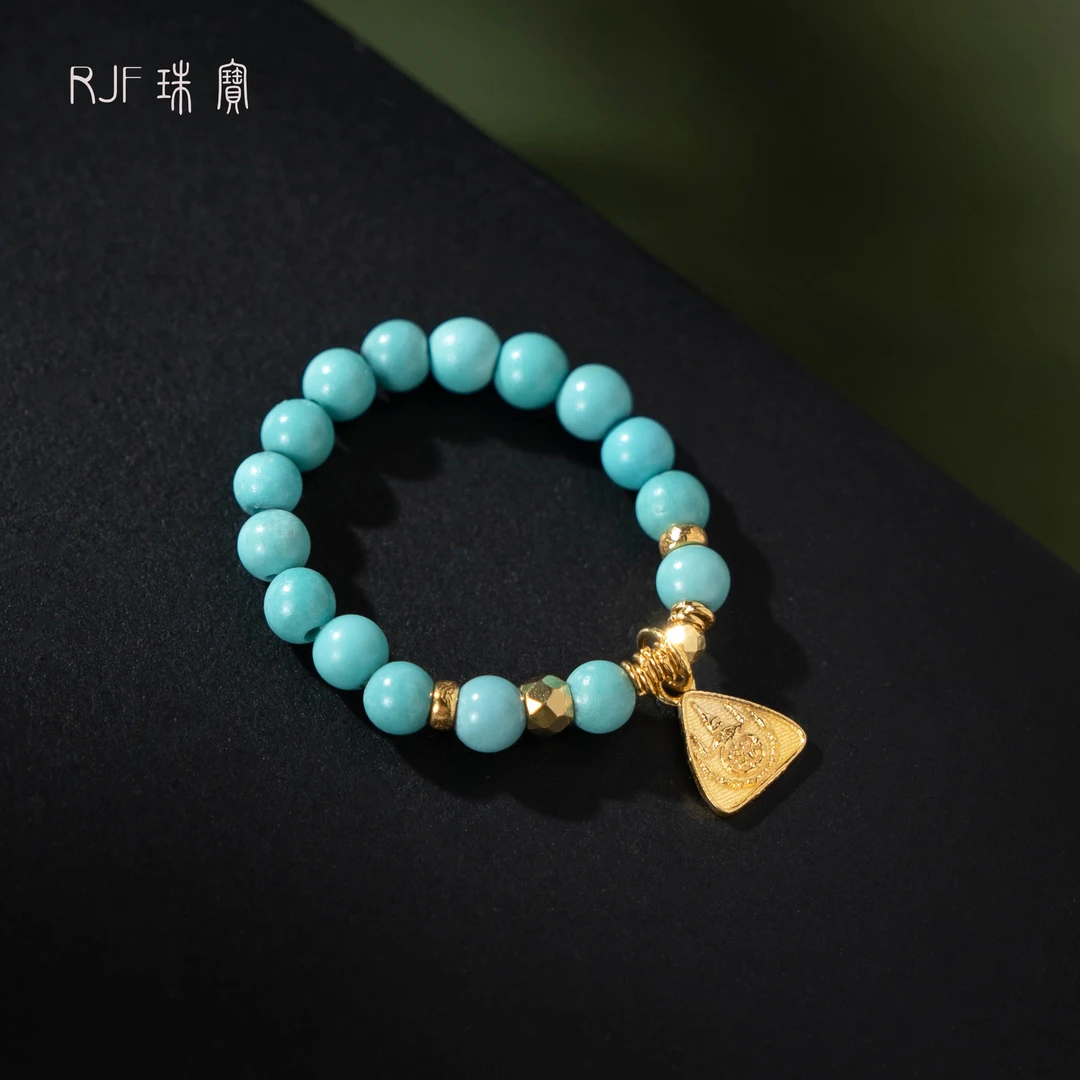 RJF【南松】天然绿松原创戒圈古风轻奢百搭+18K金戒指（天然多样性）