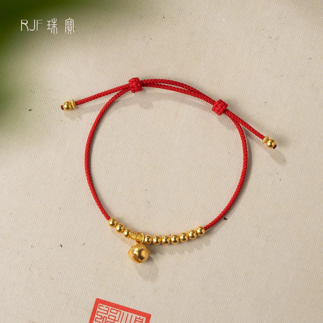 RJF【富颜】新款设计古风珠相连百搭绳编可调节手链+18K金