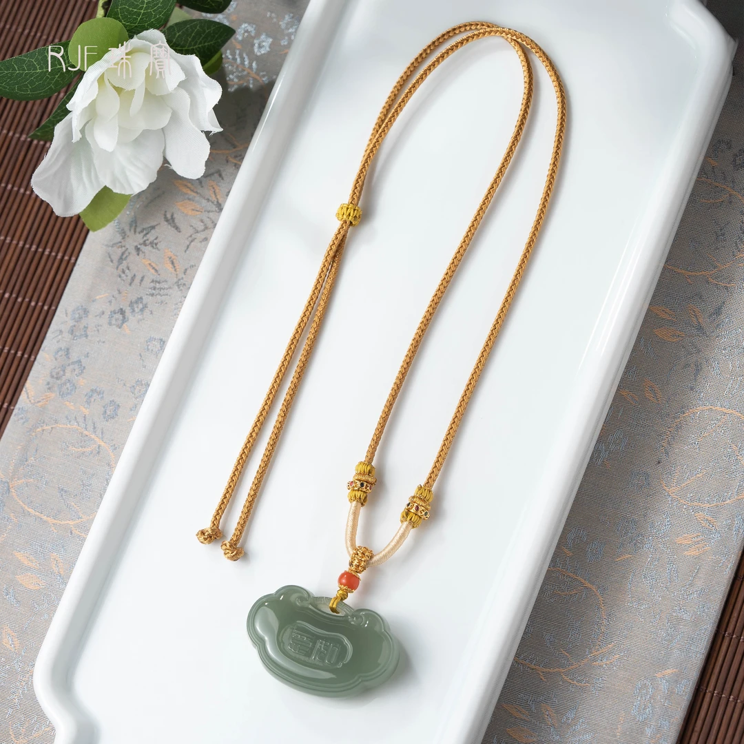 RJF【婉媛】新款湖水绿如意锁平安锁女款精美雕刻送礼佳品