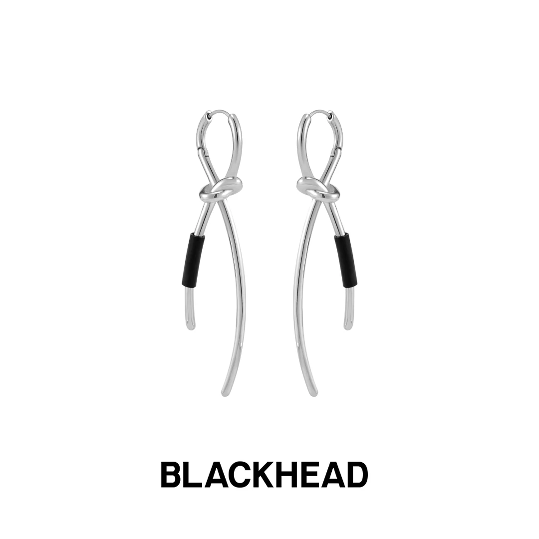 BLACK HEAD/黑头 钛钢耳饰 缠绕绳结开合耳环