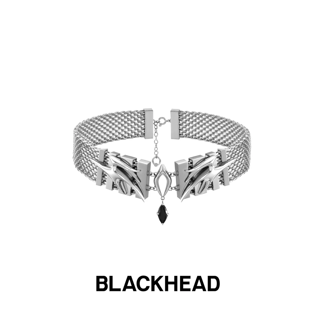 BLACK HEAD/黑头 钛钢项链 朋克蛾花纹宽choker【专享】