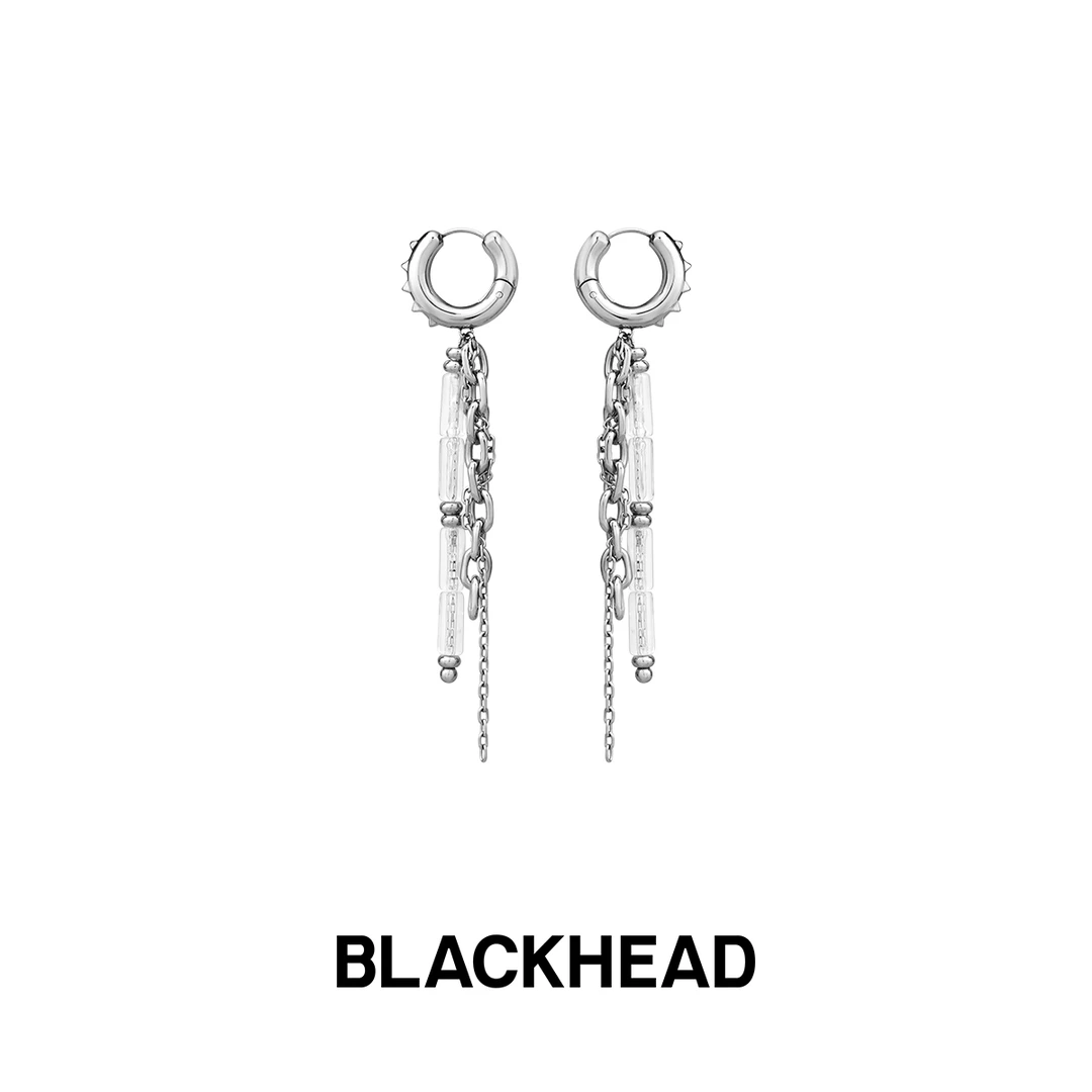 BLACK HEAD/黑头 钛钢耳饰 透黑缠绕流苏耳环