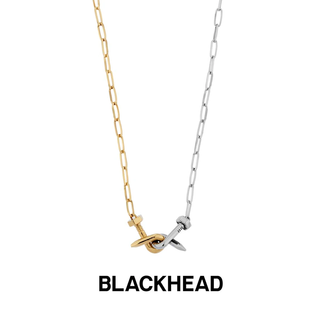 BLACK HEAD/黑头 钛钢项链 金银拼色缠绕钉子锁骨链