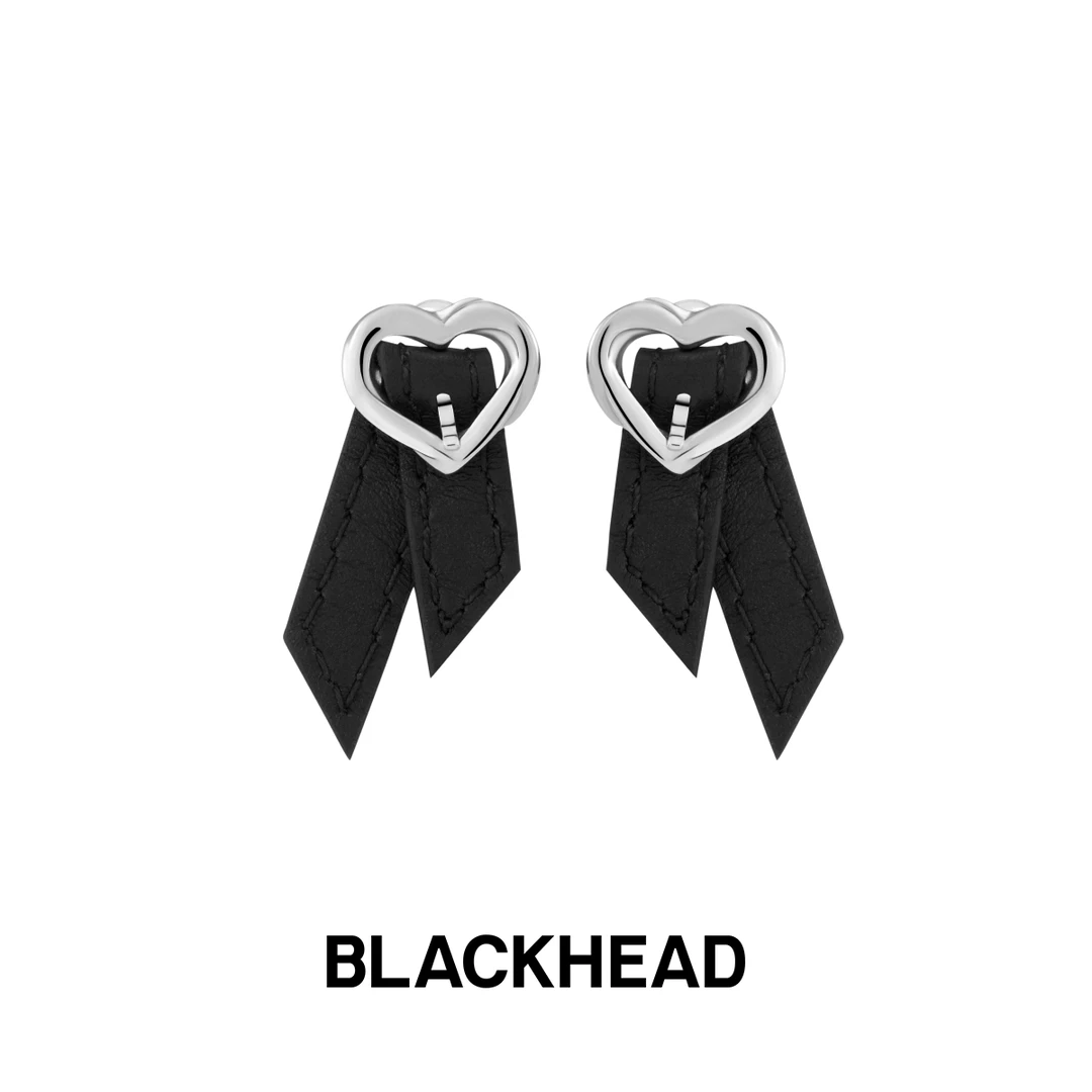BLACK HEAD/黑头 钛钢耳饰 爱心日字扣皮革绳结耳环