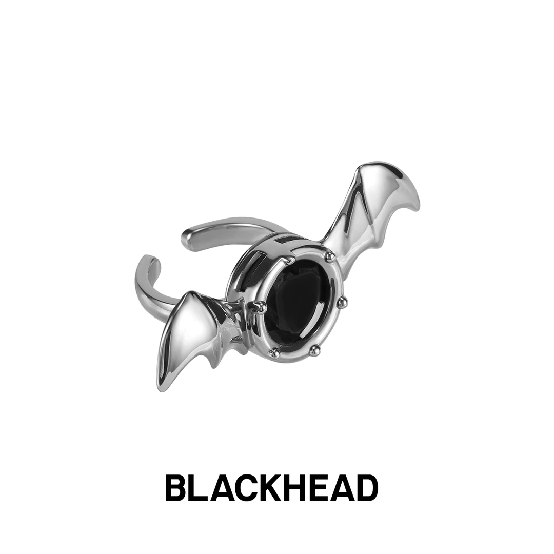 BLACK HEAD/黑头 钛钢合成锆石戒指 机械蝙蝠开口戒指