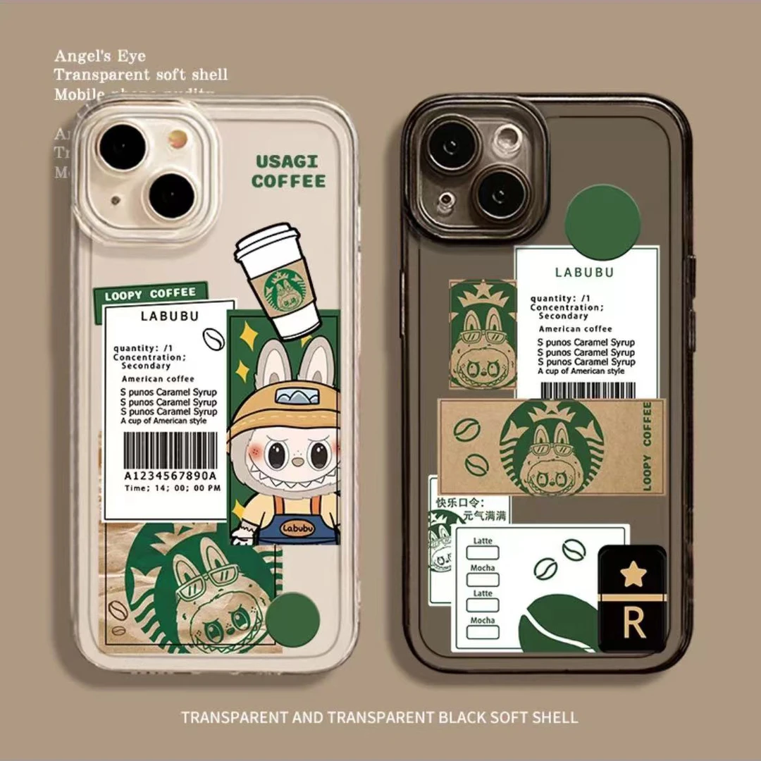 咖啡拉布布适用苹果15手机壳iPhone14pro创意小众13情侣11/12美式